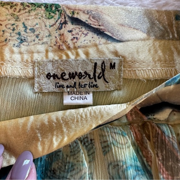 1214 ONE WORLD Gold and Blue Flutter Sleeve Blouse - Picture 2 of 8